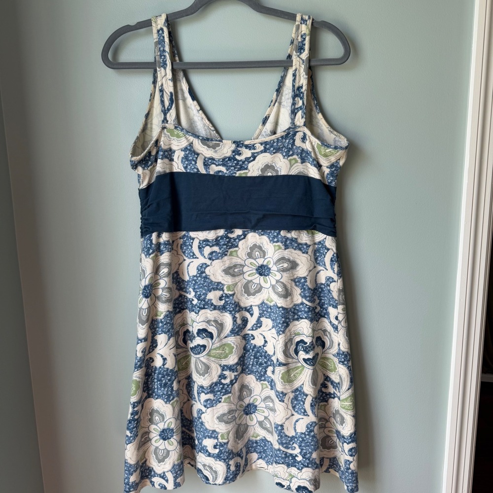 Patagonia Margo Dress Organic Cotton Blue Green Floral Sleeveless V-Neck Large - Picture 2 of 14